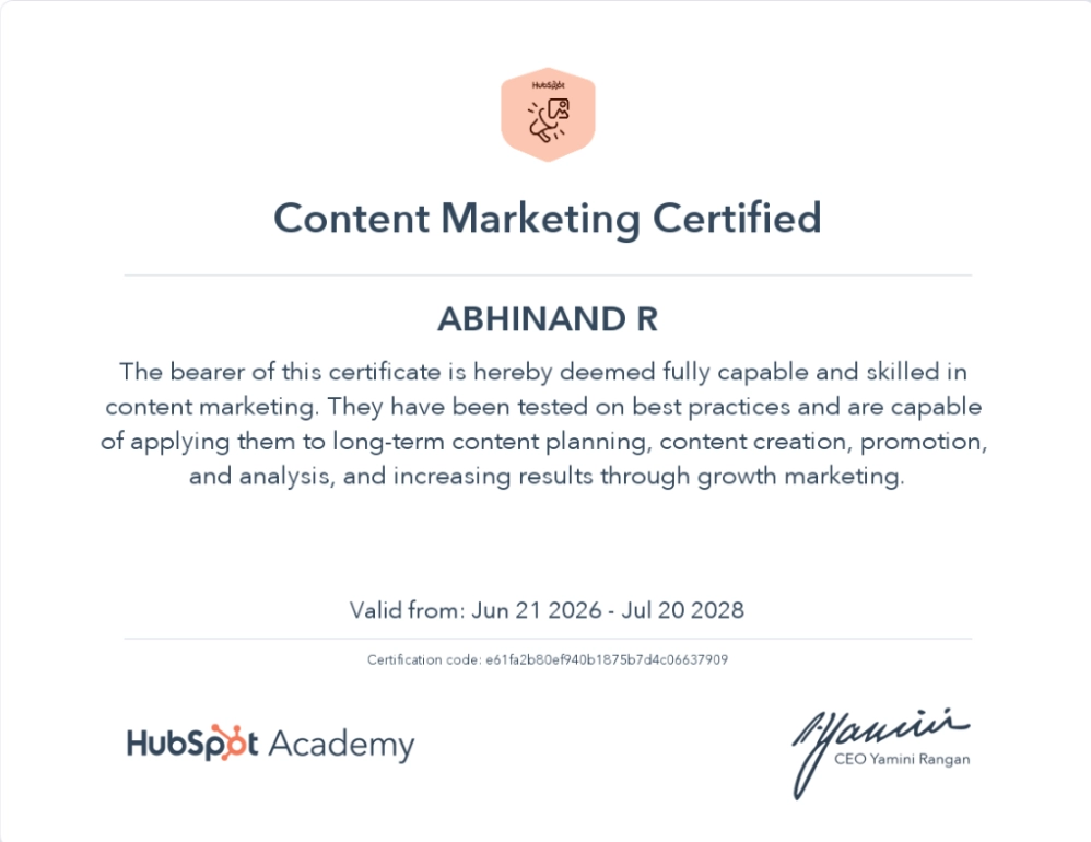 Hubspot content marketing certified digital marketing consultant in sharjah